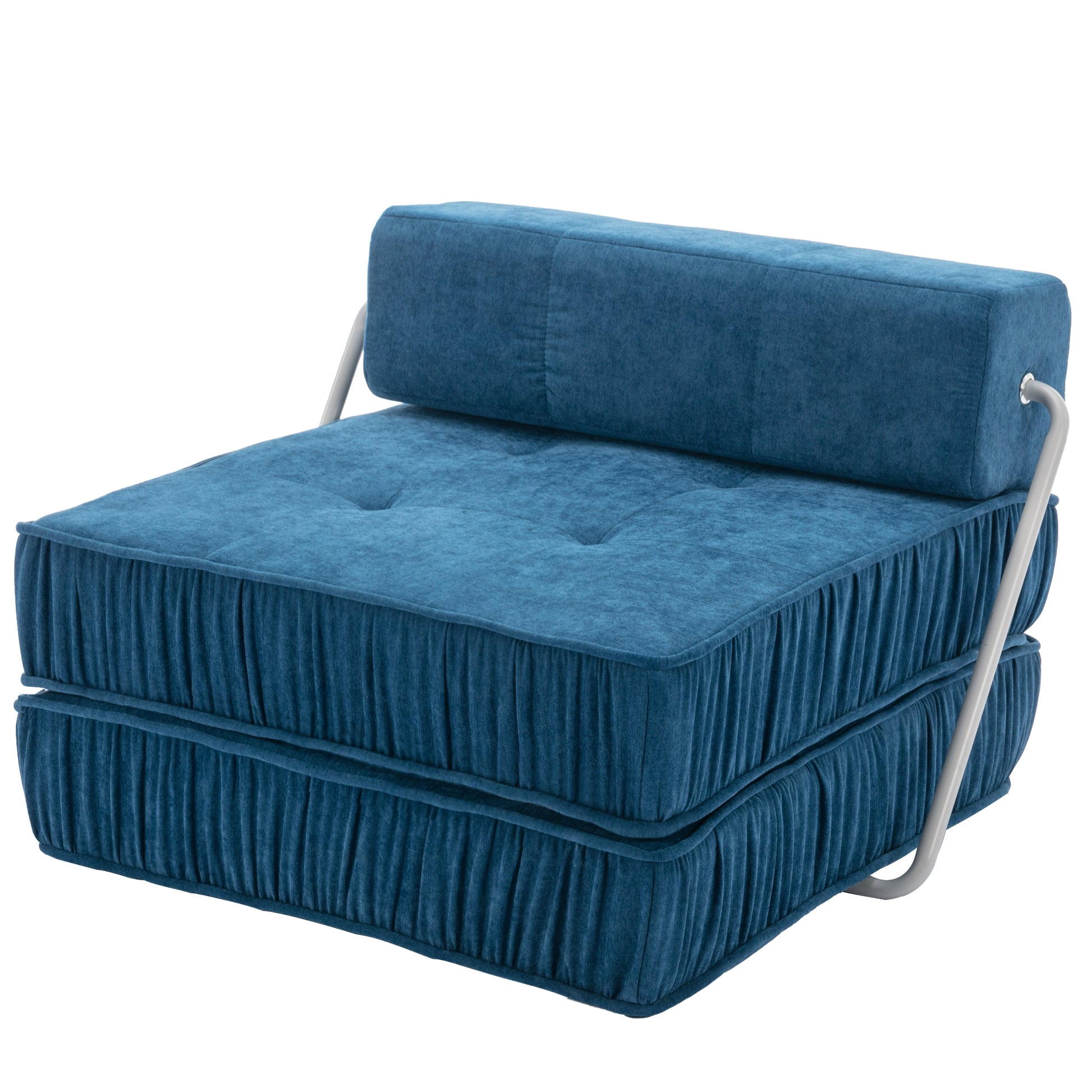 Folding Sofa Bed, Futon Sleeper Chair, Convertible Chair Floor Couch & Sleeping Mattress For Living Room, Guest Room, Home Office, Apartment, Small Space, Bed, Removable Back Cushion, Blue, 1 Seat Blue Chenille Primary Living Space Pillow Back Soft