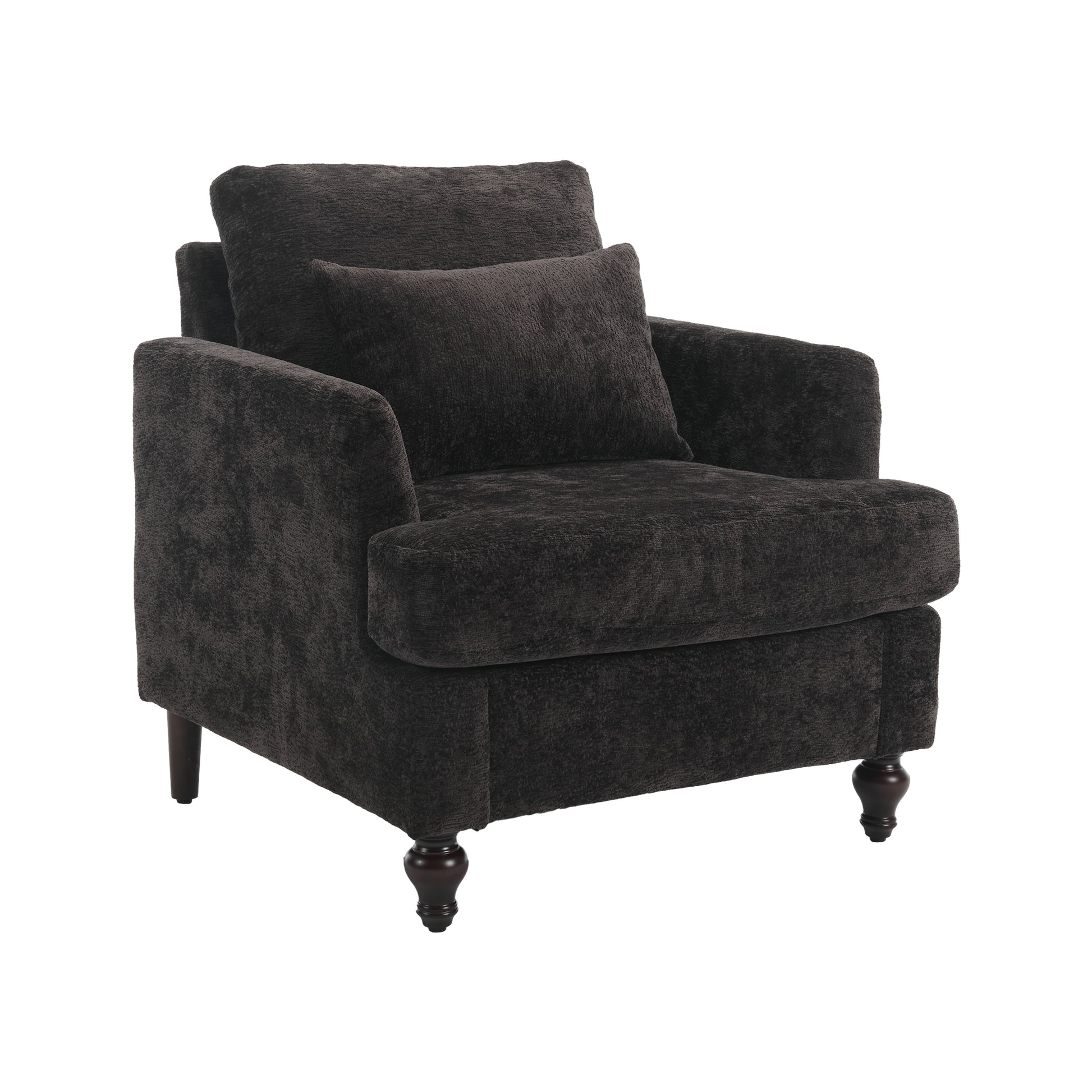 Coolmore Wood Frame Armchair, Modern Accent Chair Lounge Chair For Living Room,Tufted Club Chair, Mid Century Modern Arm Chairs With Studded, Solid Wood Frame, For Bedroom, Reading Black Chenille Black Chenille
