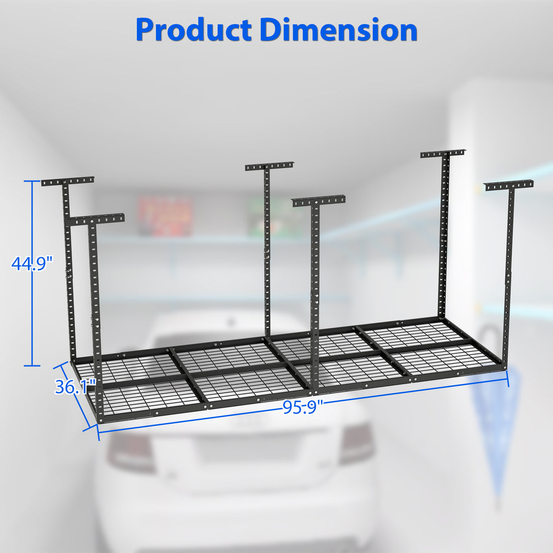 3X8Ft Overhead Garage Storage Rack,Adjustable Garage Storage Organization Systerm,Heavy Duty Metal Garage Ceiling Storage Racks,660Lbs Weight Capacity,Black Black Metal