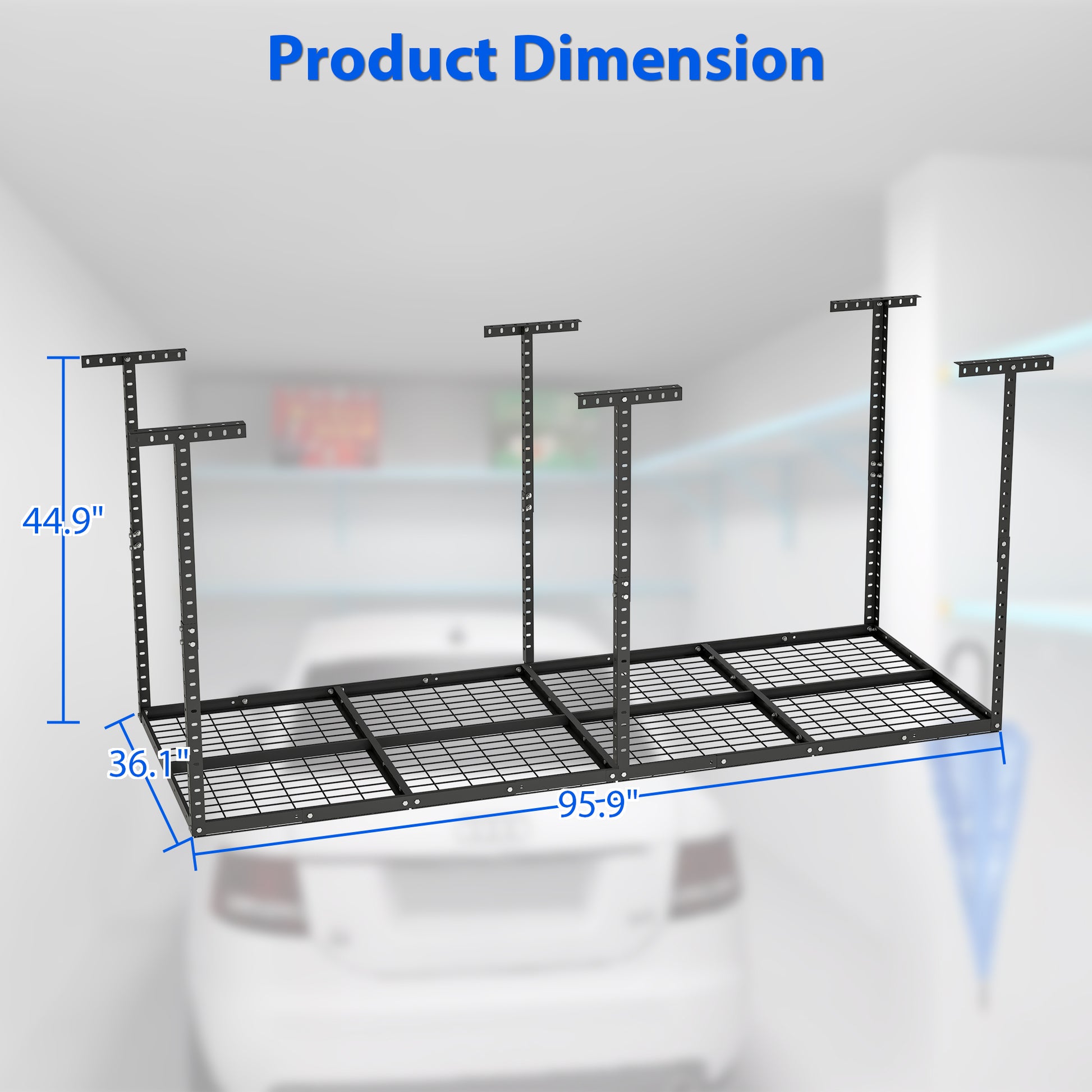3X8Ft Overhead Garage Storage Rack,Adjustable Garage Storage Organization Systerm,Heavy Duty Metal Garage Ceiling Storage Racks,660Lbs Weight Capacity,Black Black Metal