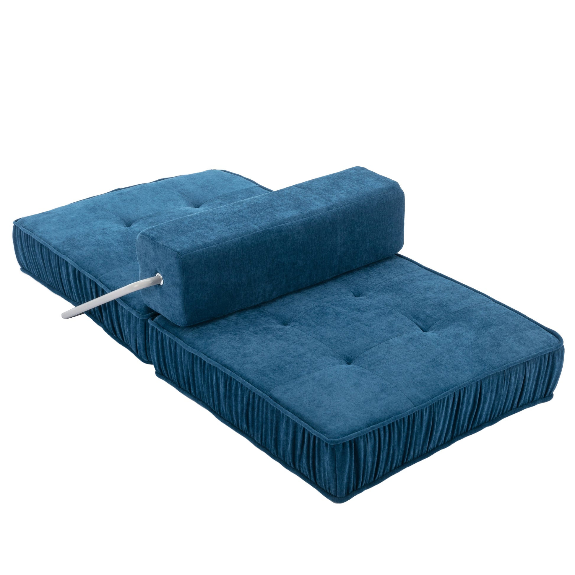 Folding Sofa Bed, Futon Sleeper Chair, Convertible Chair Floor Couch & Sleeping Mattress For Living Room, Guest Room, Home Office, Apartment, Small Space, Bed, Removable Back Cushion, Blue, 1 Seat Blue Chenille Primary Living Space Pillow Back Soft