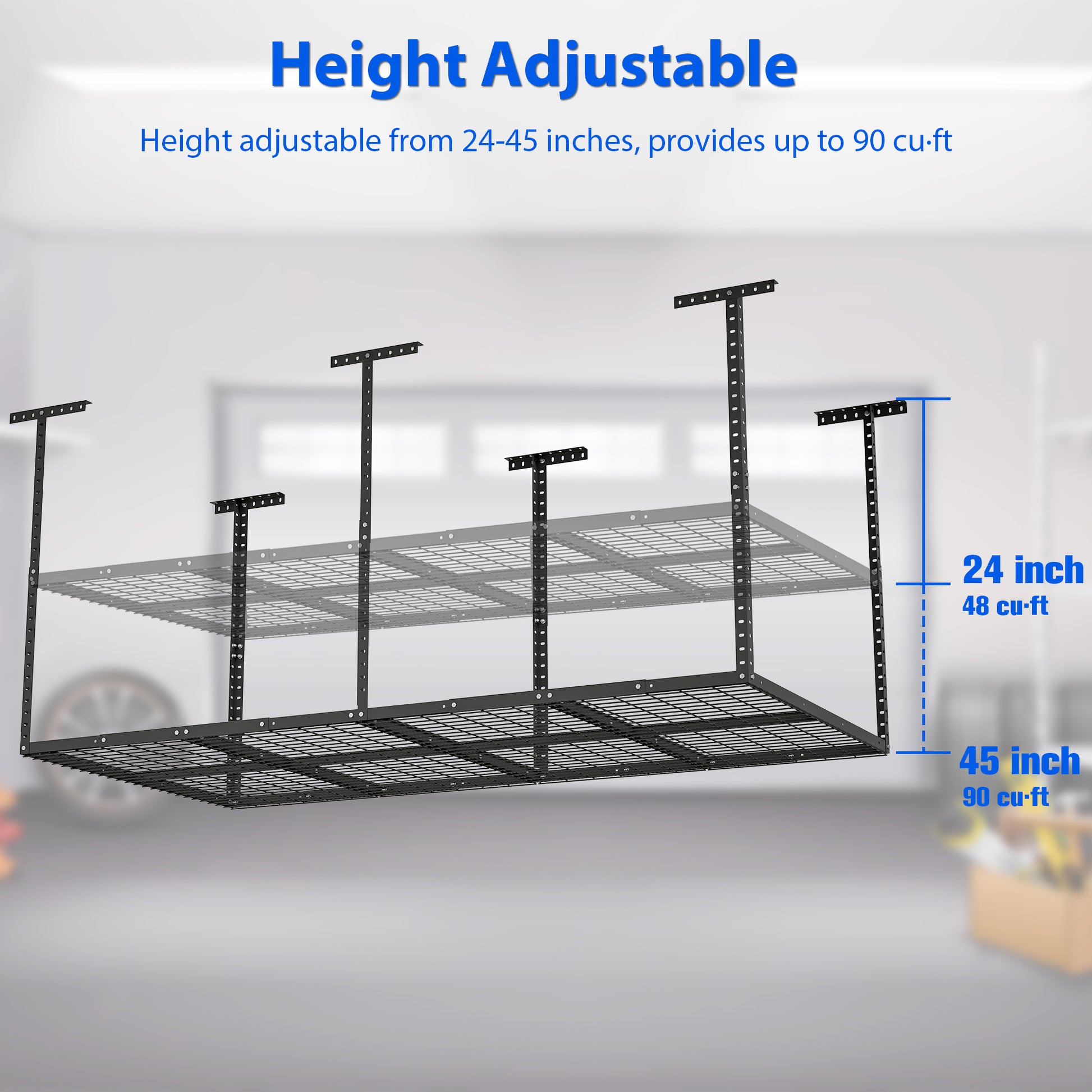 3X8Ft Overhead Garage Storage Rack,Adjustable Garage Storage Organization Systerm,Heavy Duty Metal Garage Ceiling Storage Racks,660Lbs Weight Capacity,Black Black Metal