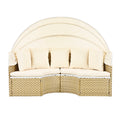 Patio Furniture Round Outdoor Sectional Sofa Set Rattan Daybed Two Tone Weave Sunbed With Retractable Canopy, Separate Seating And Removable Cushion, Beige Yes Sectional Beige Weather Resistant Frame Water Resistant Cushion Garden & Outdoor Luxury