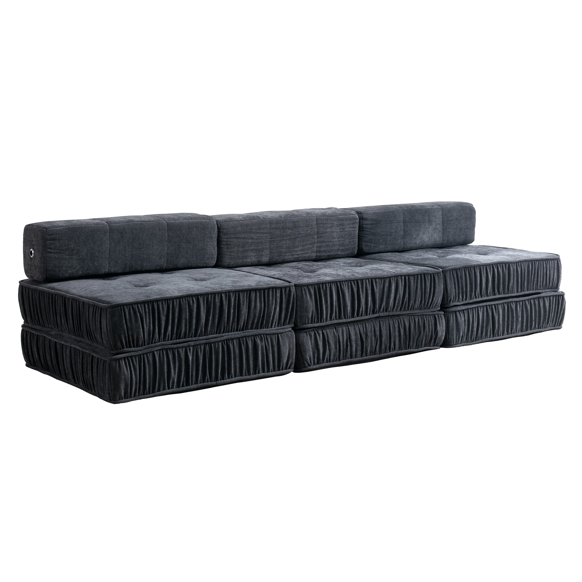 Folding Sofa Bed, Futon Sleeper Chair, Convertible Chair Floor Couch & Sleeping Mattress For Living Room, Guest Room, Home Office, Apartment, Small Space, Bed, Removable Back Cushion, Grey, 1 Seat Grey Chenille Primary Living Space Pillow Back Soft