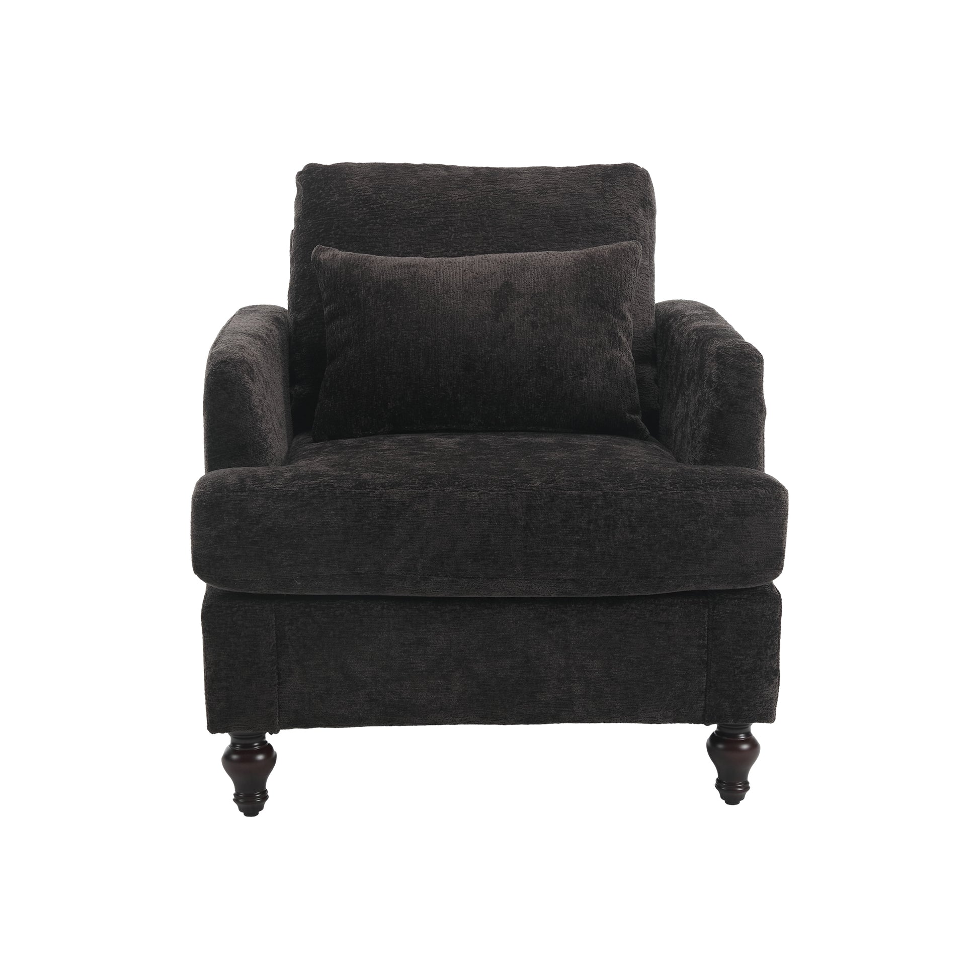Coolmore Wood Frame Armchair, Modern Accent Chair Lounge Chair For Living Room,Tufted Club Chair, Mid Century Modern Arm Chairs With Studded, Solid Wood Frame, For Bedroom, Reading Black Chenille Black Chenille