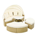 Patio Furniture Round Outdoor Sectional Sofa Set Rattan Daybed Two Tone Weave Sunbed With Retractable Canopy, Separate Seating And Removable Cushion, Beige Yes Sectional Beige Weather Resistant Frame Water Resistant Cushion Garden & Outdoor Luxury