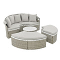 Patio Furniture Round Outdoor Sectional Sofa Set Rattan Daybed Two Tone Weave Sunbed With Retractable Canopy, Separate Seating And Removable Cushion, Gray Yes Sectional Gray Weather Resistant Frame Water Resistant Cushion Garden & Outdoor Luxury