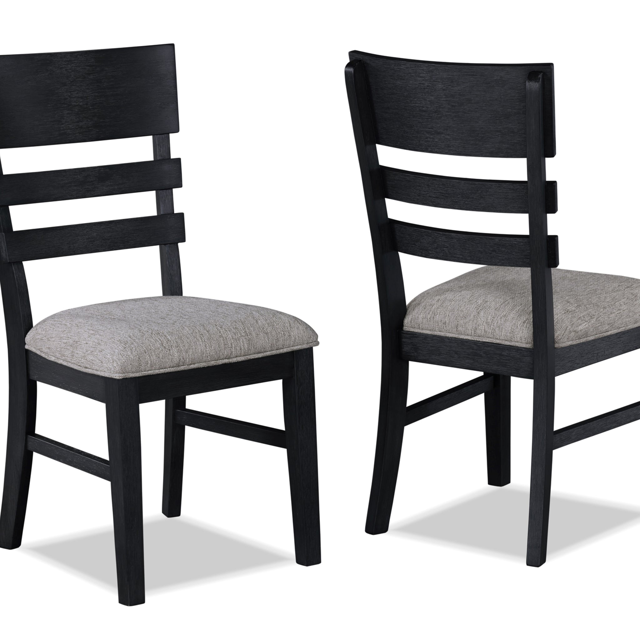2Pc Black Finish Side Chair Gray Fabric Upholstery Seat Ladder Back Contemporary Transitional Style Dining Room Wooden Furniture Black Contemporary,Transitional Side Chair Wood