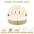 Patio Furniture Round Outdoor Sectional Sofa Set Rattan Daybed Two Tone Weave Sunbed With Retractable Canopy, Separate Seating And Removable Cushion, Beige Yes Sectional Beige Weather Resistant Frame Water Resistant Cushion Garden & Outdoor Luxury