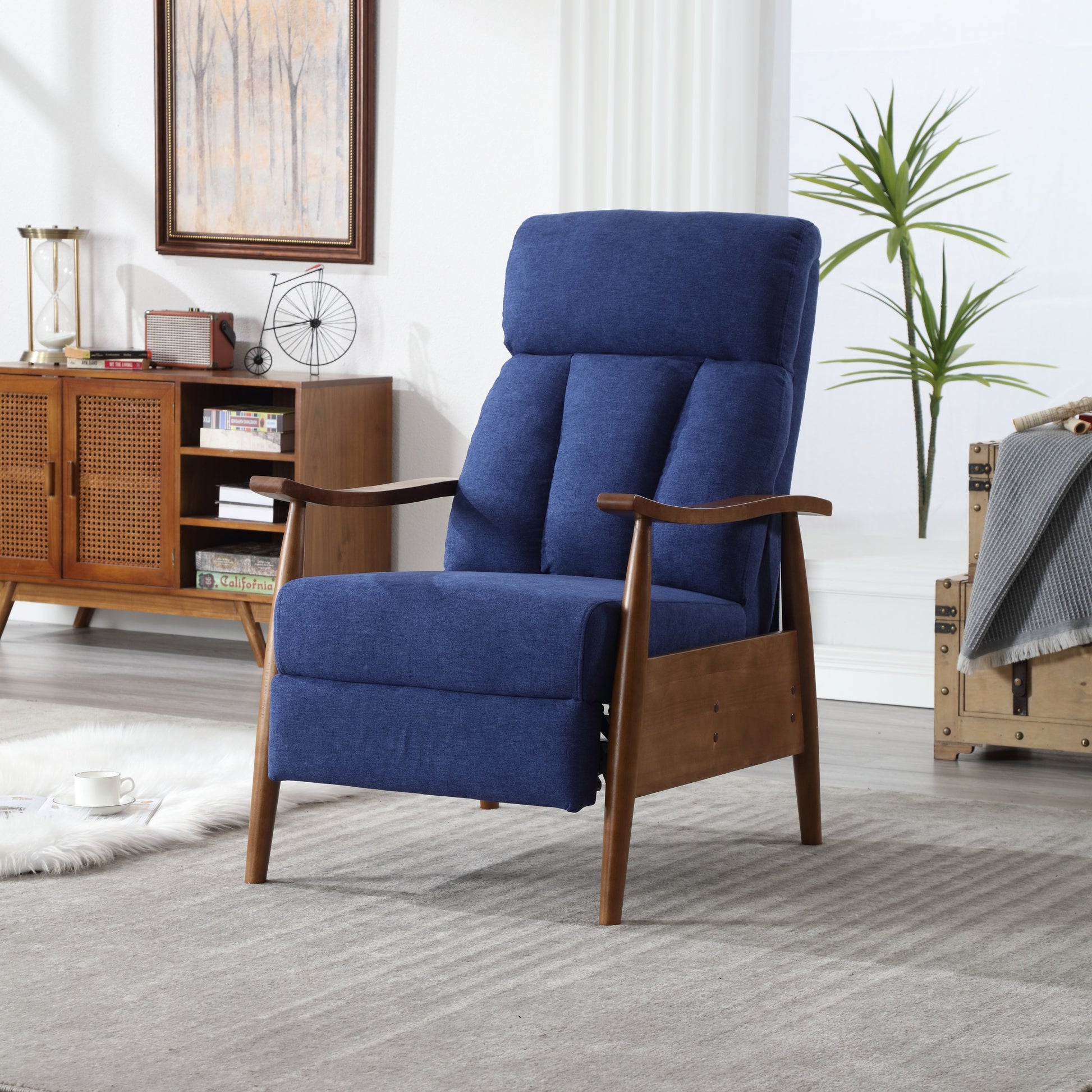 Coolmore Wood Frame Armchair, Modern Accent Chair Lounge Chair For Living Room Blue Linen