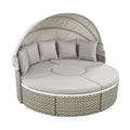 Patio Furniture Round Outdoor Sectional Sofa Set Rattan Daybed Two Tone Weave Sunbed With Retractable Canopy, Separate Seating And Removable Cushion, Gray Yes Sectional Gray Weather Resistant Frame Water Resistant Cushion Garden & Outdoor Luxury
