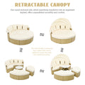 Patio Furniture Round Outdoor Sectional Sofa Set Rattan Daybed Two Tone Weave Sunbed With Retractable Canopy, Separate Seating And Removable Cushion, Beige Yes Sectional Beige Weather Resistant Frame Water Resistant Cushion Garden & Outdoor Luxury