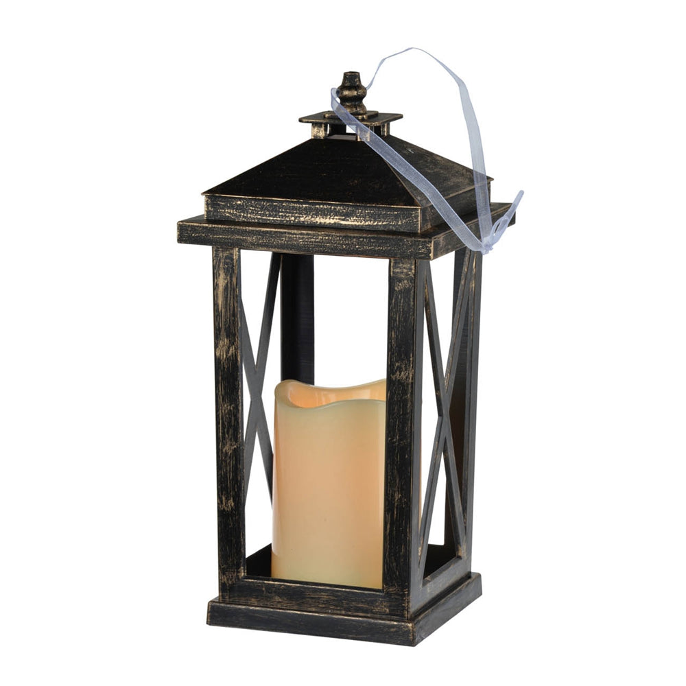 Set Of 2 Menifee Lantern With Led Candle, Tall 5X5X11" Antique Black Antique,Contemporary,Modern Plastic