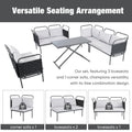 5 Piece Modern Patio Sectional Sofa Set Outdoor Woven Rope Furniture Set With Glass Table And Cushions, Black Gray Yes Sectional Grey Black Weather Resistant Frame Water Resistant Cushion Garden & Outdoor Modern Sectional Seating Groups Foam Woven Rope
