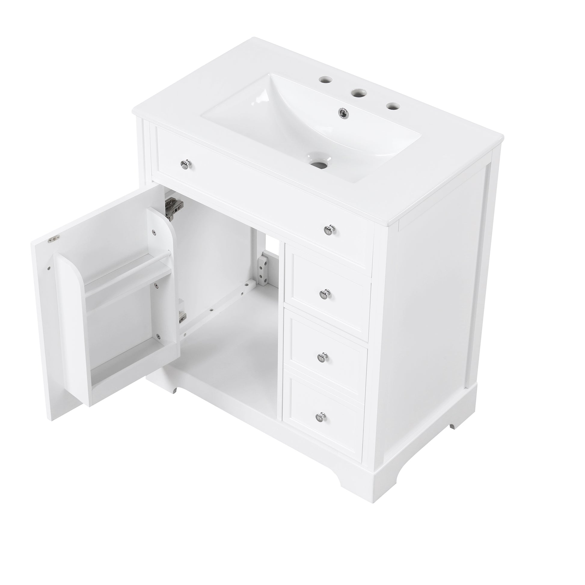 30" Bathroom Vanity With Sink Top, Bathroom Vanity Cabinet With Door And Two Drawers, Mdf Boards, Solid Wood, One Package, White White Solid Wood Mdf