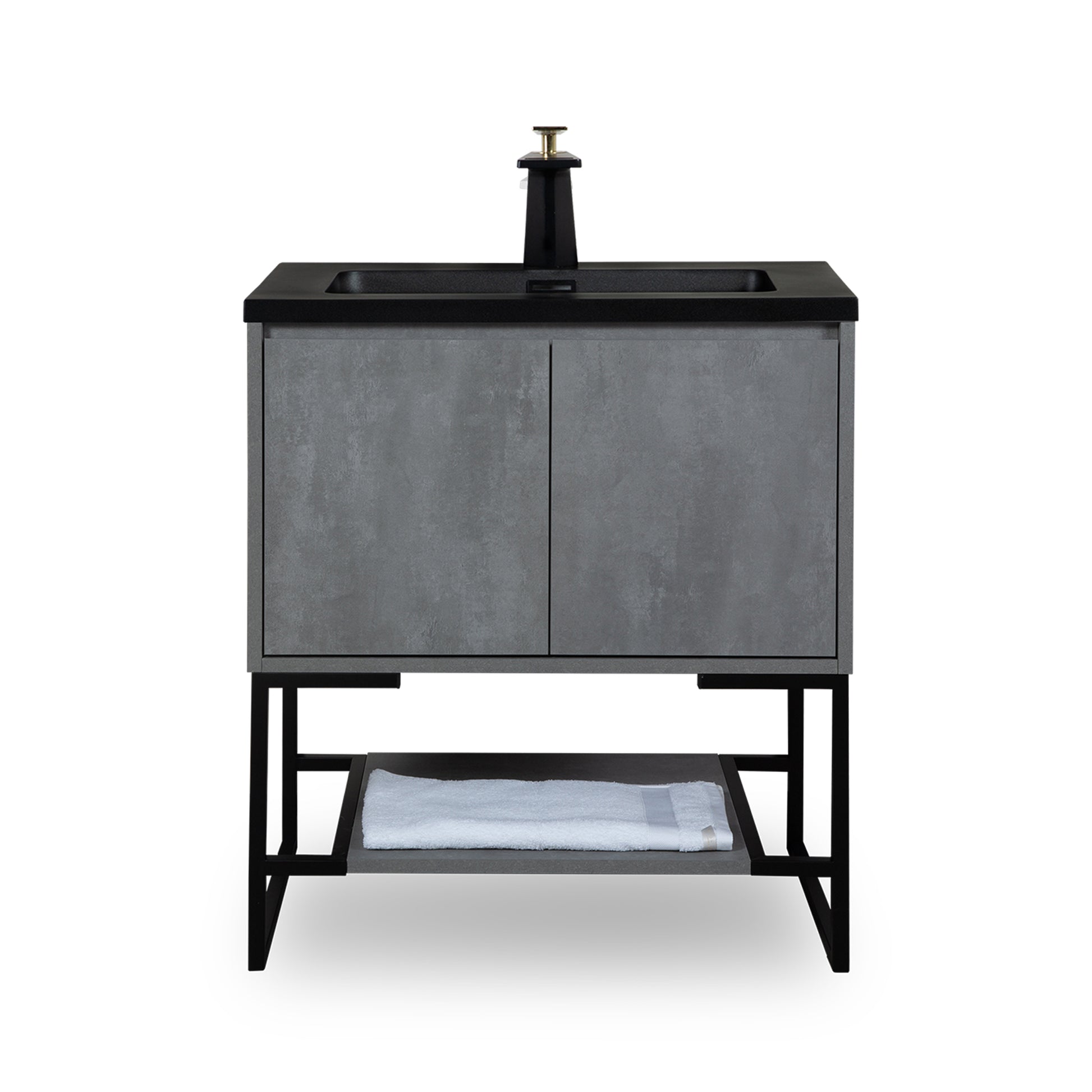 Tona 30" Bathroom Vanity With Sink, Modern Bathroom Vanity With Invisible Handle, Floor Mounted Vanity Set With Stainless Steel Frame Gray Resin