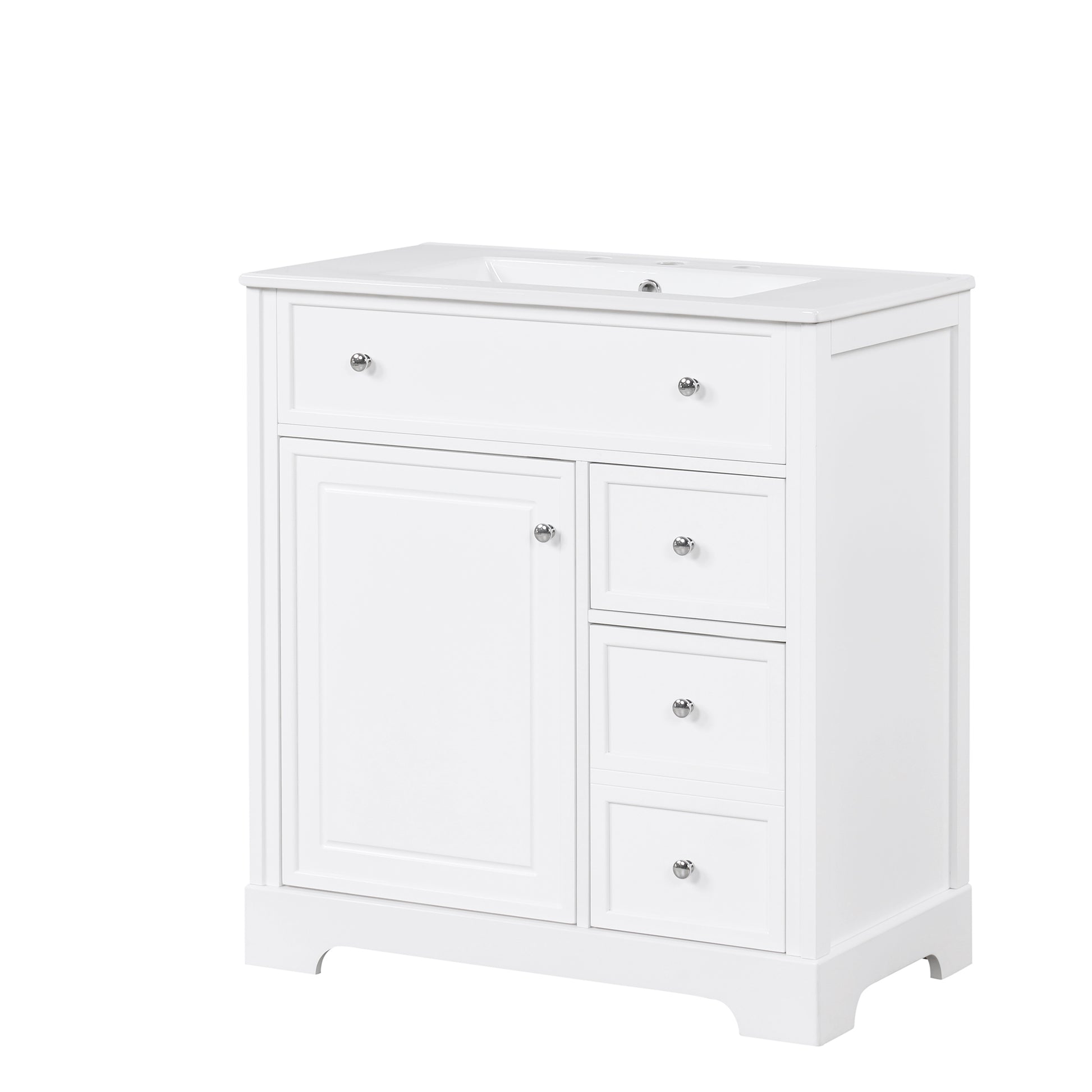 30" Bathroom Vanity With Sink Top, Bathroom Vanity Cabinet With Door And Two Drawers, Mdf Boards, Solid Wood, One Package, White White Solid Wood Mdf