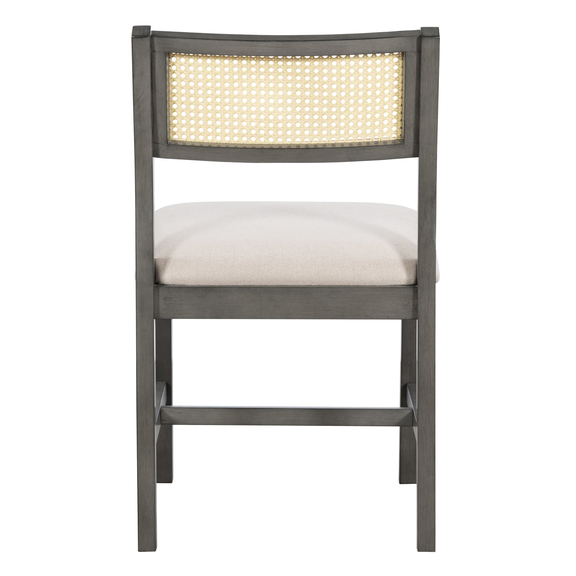 6 Piece Retro Farmhouse Style Dining Set, Rectangular Table And 4 Upholstered Chairs With Rattan And Bench For Dining Room And Kitchen Gray Gray Solid Wood Mdf