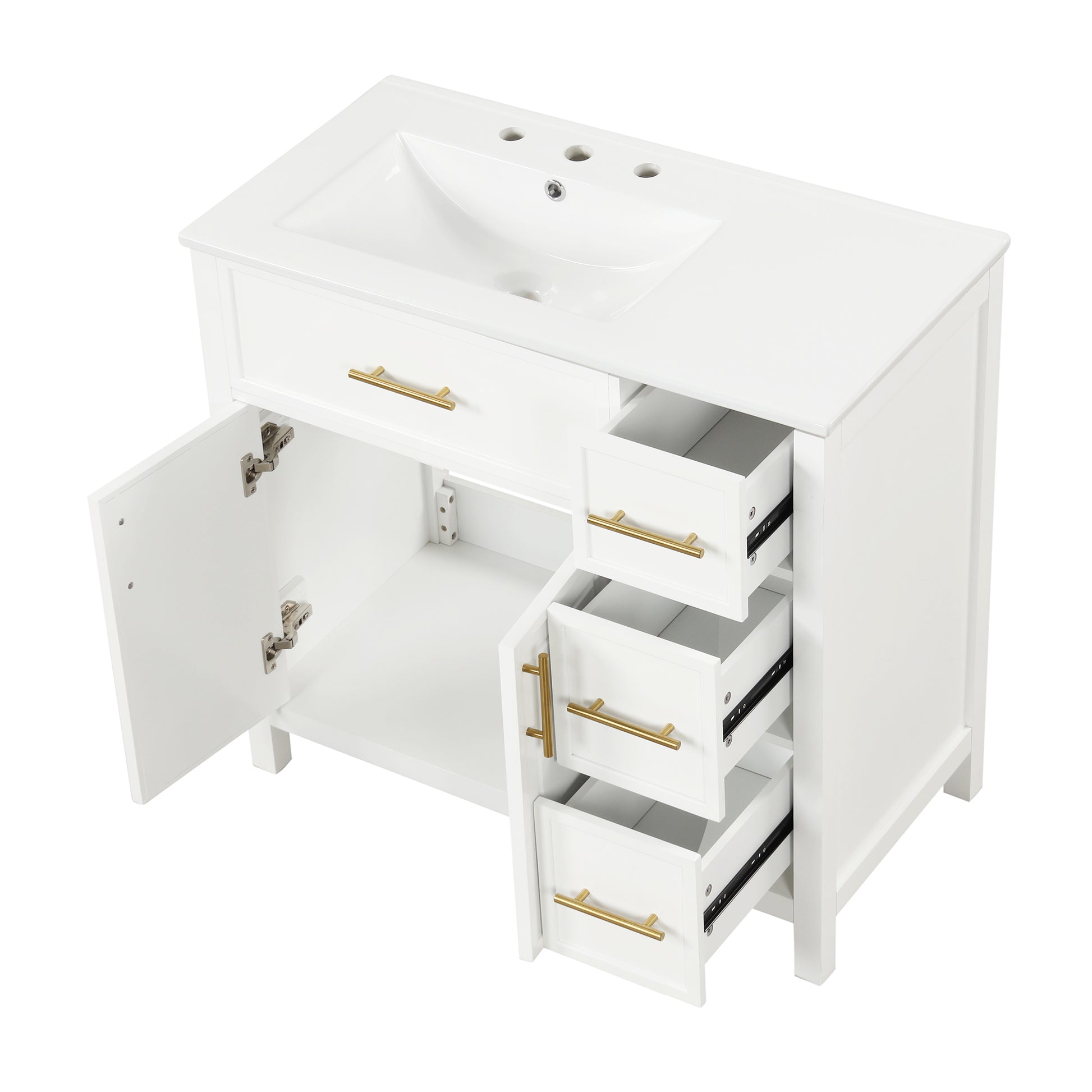 36" Bathroom Vanity With Sink Top, Bathroom Vanity Cabinet With Two Doors And Three Drawers, Solid Woodmdf Boards ,One Package, White White Solid Wood Mdf