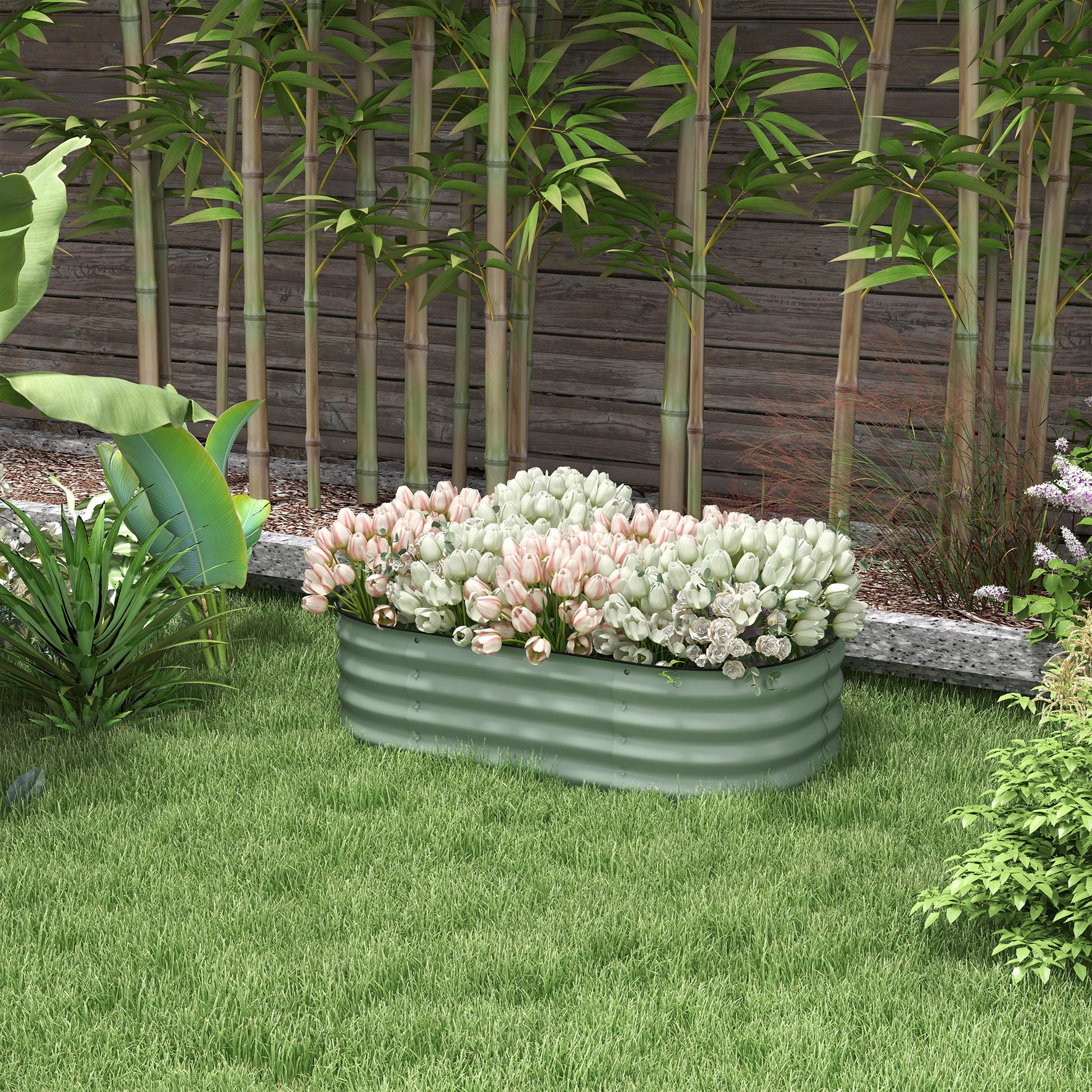 Outsunny 3.4' X 2' X 1' Galvanized Raised Garden Bed Kit, Outdoor Metal Elevated Planter Box With Safety Edging, Easy Diy Stock Tank For Growing Flowers, Herbs & Vegetables, Green Green Steel