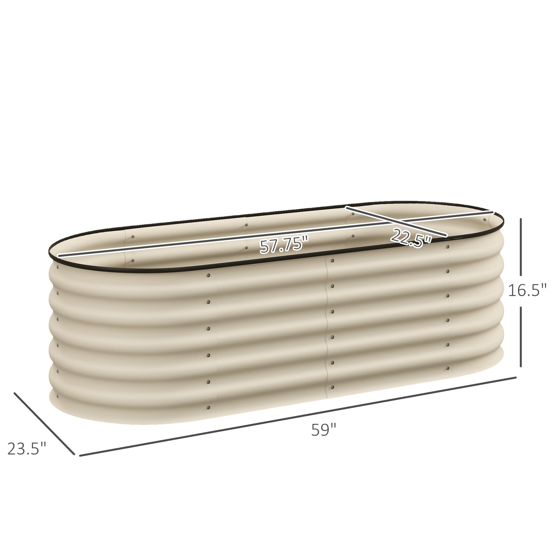 Outsunny 4.9' X 2' X 1.4' Galvanized Raised Garden Bed Kit, Outdoor Metal Elevated Planter Box With Safety Edging, Easy Diy Stock Tank For Growing Flowers, Herbs & Vegetables, Cream White Steel