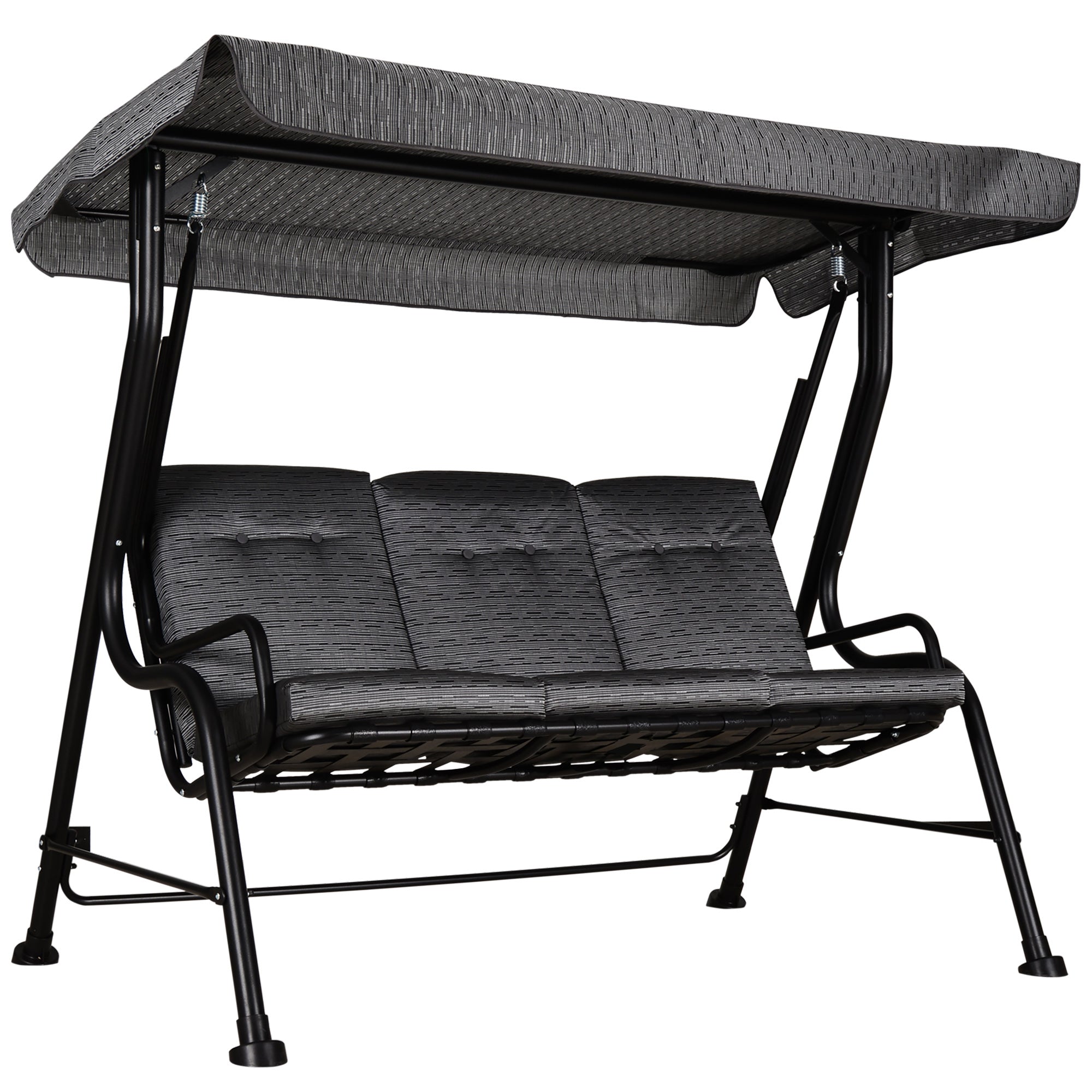 Outsunny 3 Seat Patio Swing Chair, Outdoor Swing Glider With Adjustable Canopy, Removable Thicken Cushion, And Weather Resistant Steel Frame, For Garden, Poolside, Backyard, Black Black Steel