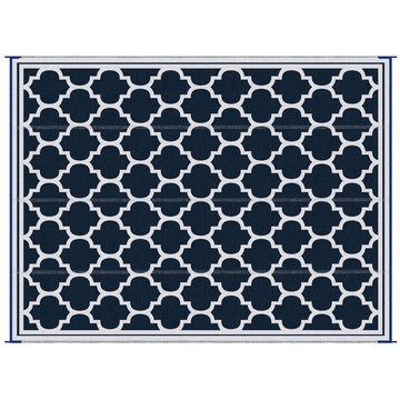 Outsunny Reversible Outdoor Rug Carpet, 9' X 18' Waterproof Plastic Straw Rug, Portable Rv Camping Rugs With Carry Bag, Large Floor Mat For Backyard, Deck, Picnic, Beach, Blue & White Blue Polypropylene