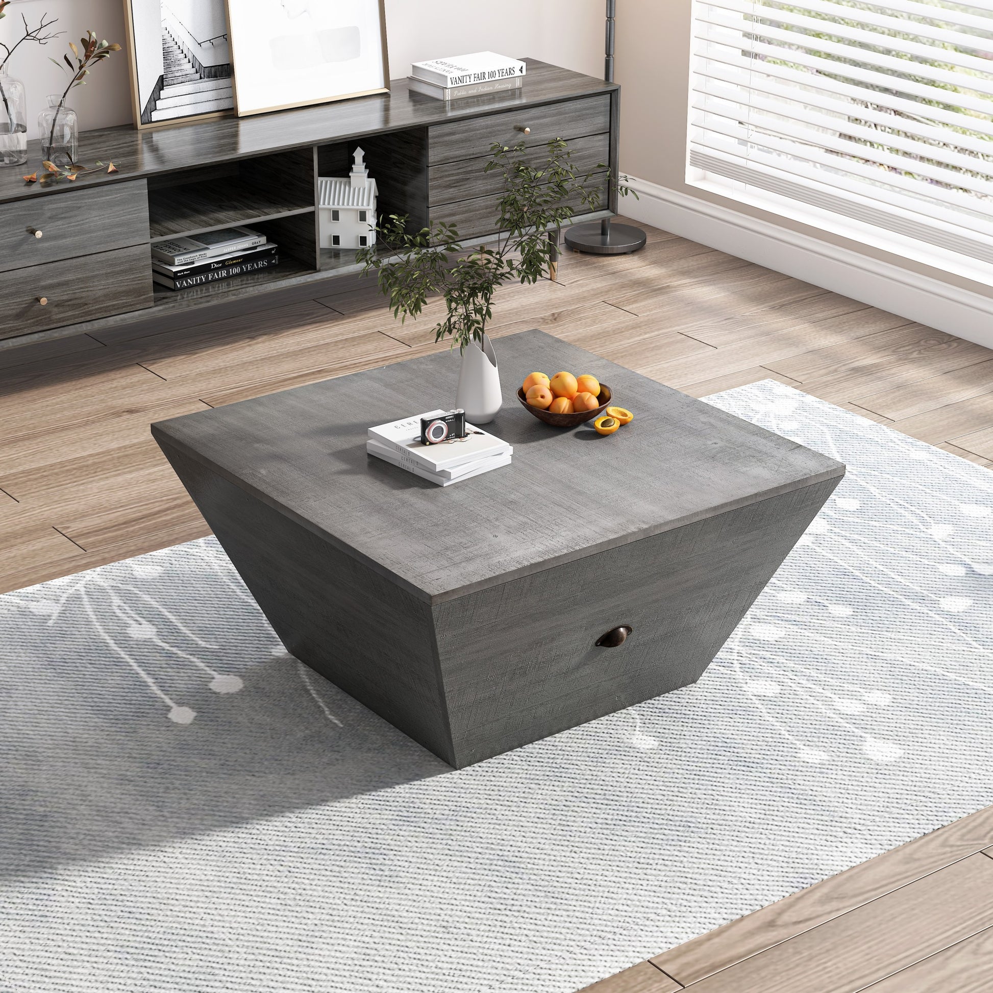 33.46" Exquisite Ladder Shaped Coffee Table For Office, Dining Room And Living Room,Gray Gray Mdf