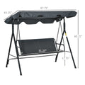 Outsunny 3 Person Porch Swing With Stand, Outdoor Swing For Patio Porch With Adjustable Tilt Canopy & Comfortable Swing Bench Style Seat, Steel Frame, Grey Gray Steel