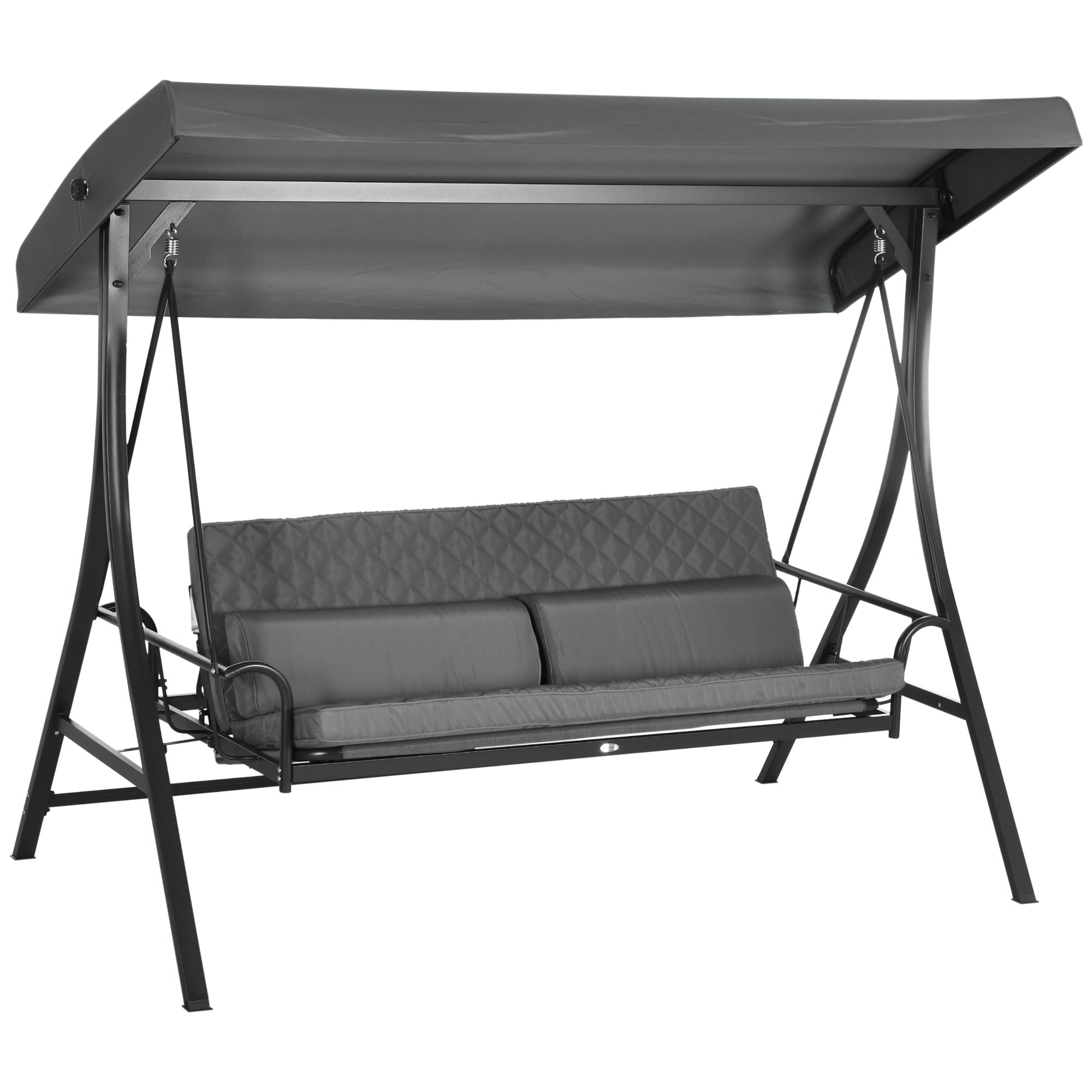 Outsunny 3 Person Patio Swing Chair Bed, Converting Flatbed, Outdoor Porch Swing Glider With Adjustable Canopy, Removable Cushions, Pillows, For Garden, Poolside, Backyard, Gray Gray Steel