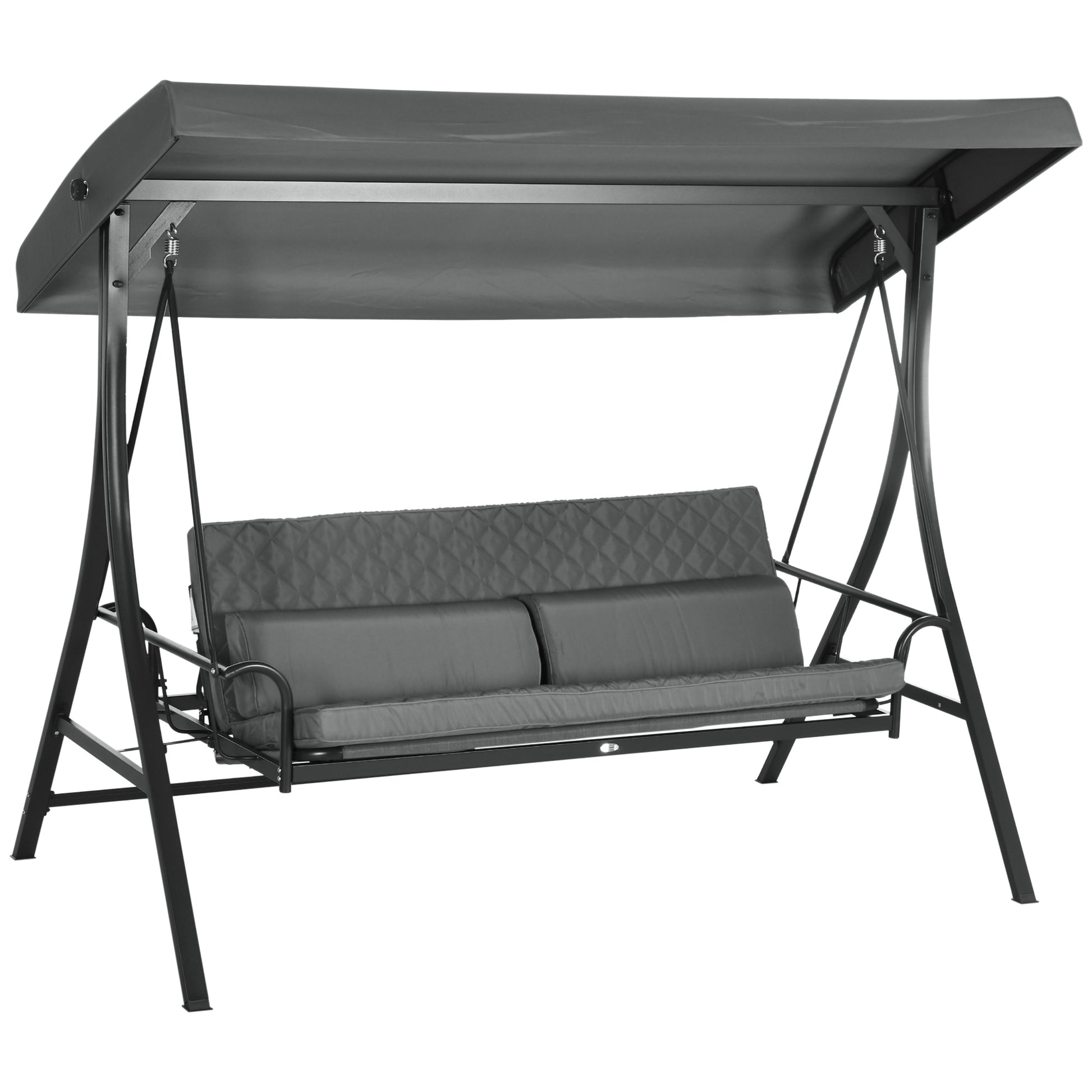 Outsunny 3 Person Patio Swing Chair Bed, Converting Flatbed, Outdoor Porch Swing Glider With Adjustable Canopy, Removable Cushions, Pillows, For Garden, Poolside, Backyard, Gray Gray Steel