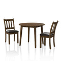Cozy 3Pc Dining Set Round Dining Table And 2X Side Chairs Walnut, Dark Brown Transitional Solid Wood Dining Room Furniturepadded Seat Wood Walnut Brown Slat Back Seats 2 Wood Dining Room Solid Wood