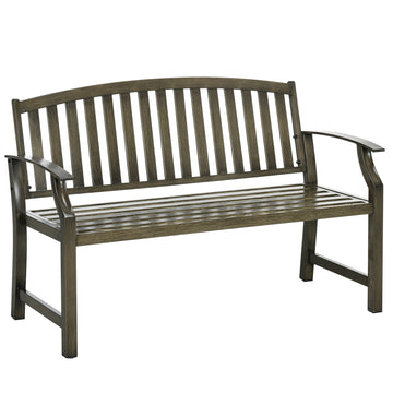 Outsunny 46" Outdoor Garden Bench, Metal Bench, Wood Look Slatted Frame Furniture For Patio, Park, Porch, Lawn, Yard, Deck, Black Black Steel
