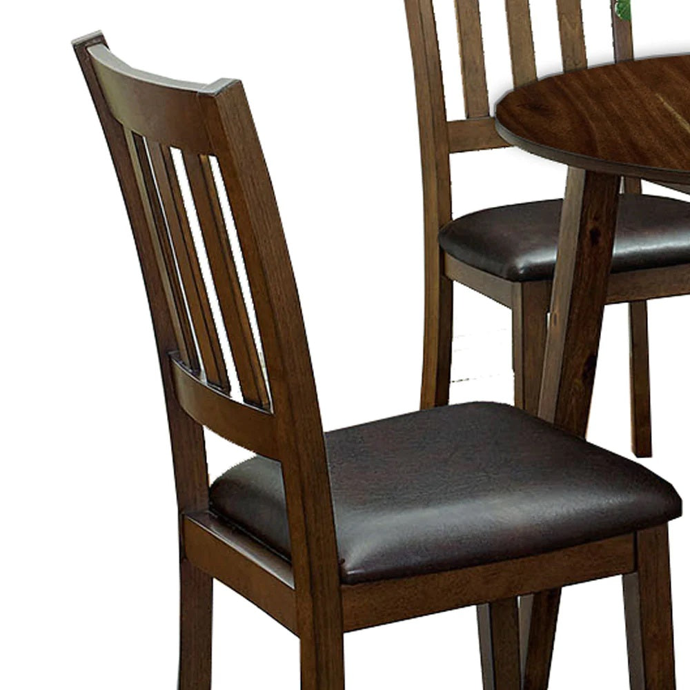 Cozy 3Pc Dining Set Round Dining Table And 2X Side Chairs Walnut, Dark Brown Transitional Solid Wood Dining Room Furniturepadded Seat Wood Walnut Brown Slat Back Seats 2 Wood Dining Room Solid Wood