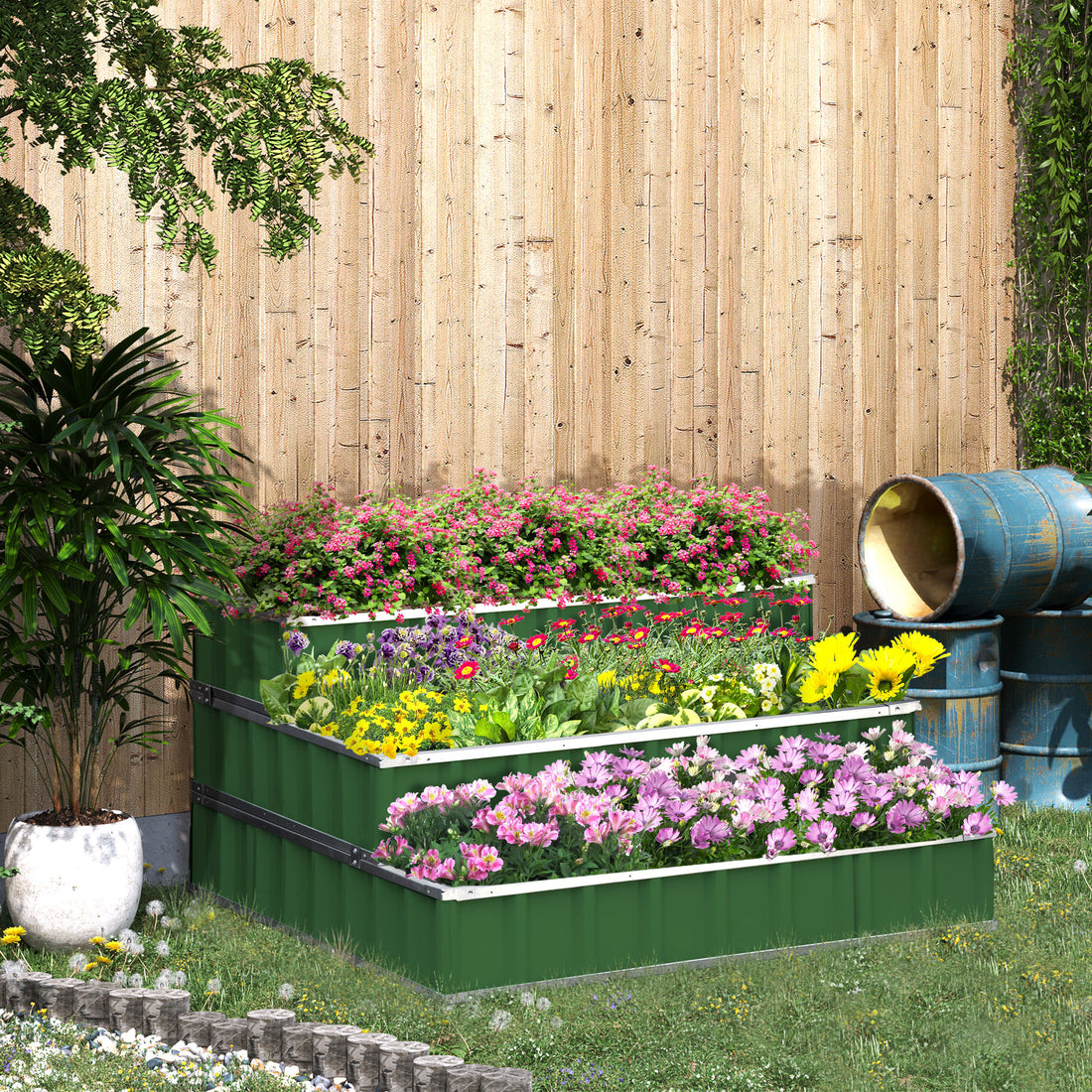Outsunny 3 Tier Raised Garden Bed Color Steel Raised Garden Bed W Pair Of G 47''X 47''X 25'' For Backyard, Patio To Grow Vegetables, Herbs, And Flowers, Green Green Steel