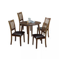 Kitchen 5Pc Dining Set Round Dining Table And 4X Side Chairs Walnut, Dark Brown Transitional Solid Wood Dining Room Furniturepadded Seat Wood Walnut Brown Slat Back Seats 4 Wood Dining Room Solid