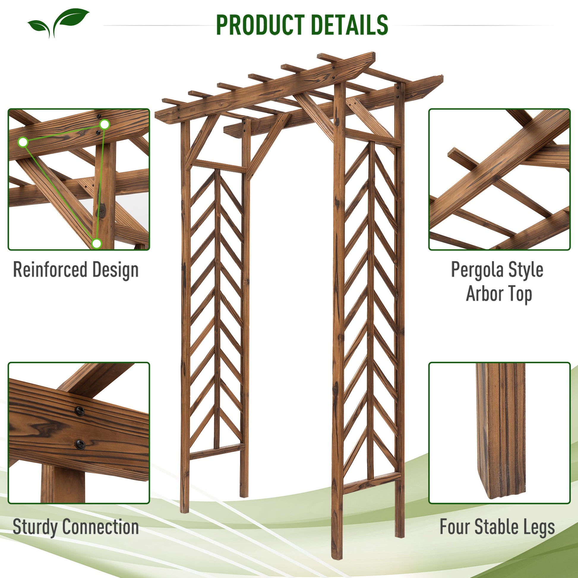 Outsunny 79In Wooden Garden Arbor Arch Trellis With Classic Countryside Style, Pergola Style Roof For Climbing Vines For Ceremony Party Weddings Brown Wood