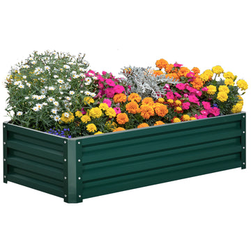 Outsunny Raised Garden Bed, 4' X 2' X 1' Galvanized Planter Box Raised Bed For Vegetables, Flowers, Plants And Herbs, Green Green Steel