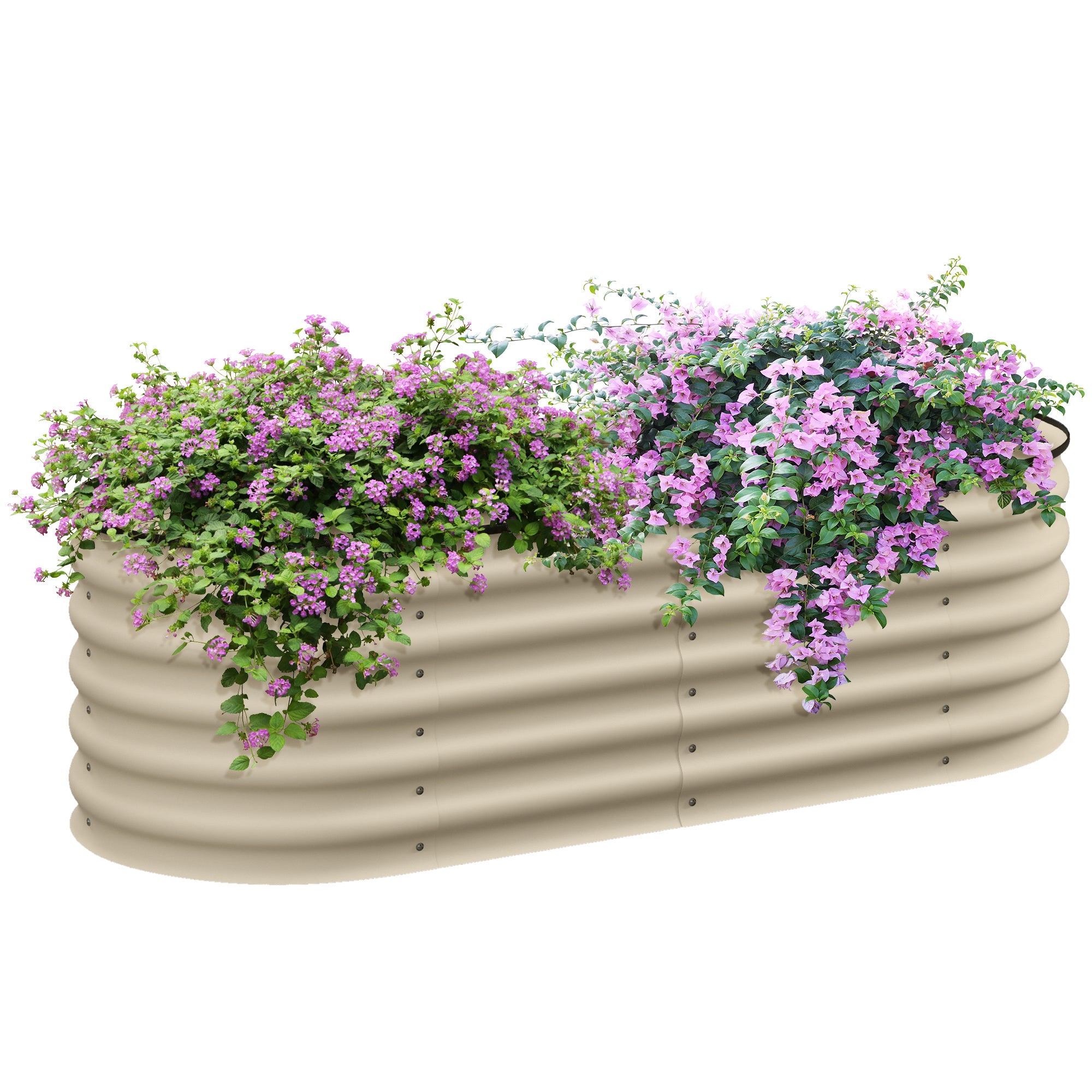Outsunny 4.9' X 2' X 1.4' Galvanized Raised Garden Bed Kit, Outdoor Metal Elevated Planter Box With Safety Edging, Easy Diy Stock Tank For Growing Flowers, Herbs & Vegetables, Cream White Steel