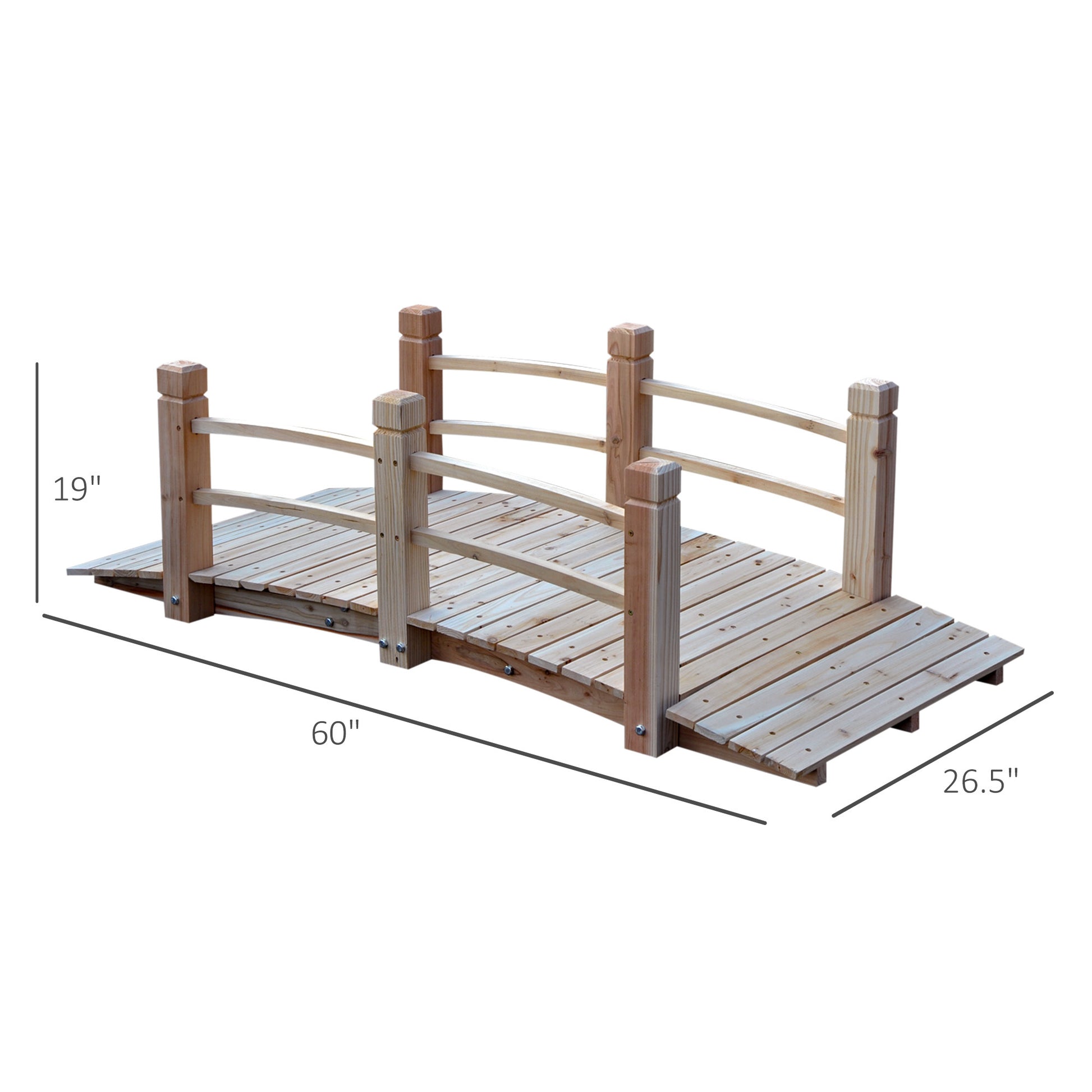 Outsunny Fir Wood Garden Bridge Arc Walkway With Side Railings For Backyards, Gardens, And Streams, Natural Wood, 60" X 26.5" X 19" Natural Wood