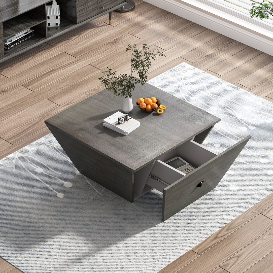 33.46" Exquisite Ladder Shaped Coffee Table For Office, Dining Room And Living Room,Gray Gray Mdf