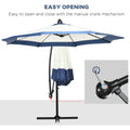Outsunny 10Ft Cantilever Umbrella, Offset Patio Umbrella With Crank And Cross Base For Deck, Backyard, Pool And Garden, Hanging Umbrellas, Navy Blue Blue Steel