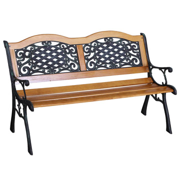 Outsunny 50" Outdoor Garden Bench, Patio Bench With Wood Seat, Porch Bench With Antique Like Flourishes For Backyard, Deck, Lawn, Outside Pool, Teak Natural Wood