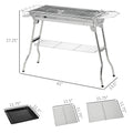 Outsunny Charcoal Grill, Stainless Steel Portable Folding Bbq, Outdoor Hibachi For Backyard Cooking, Camping, Picnic, Party, Tailgating And Travel With Pan, Grill Rack, Shelves, And Hooks Silver Stainless Steel