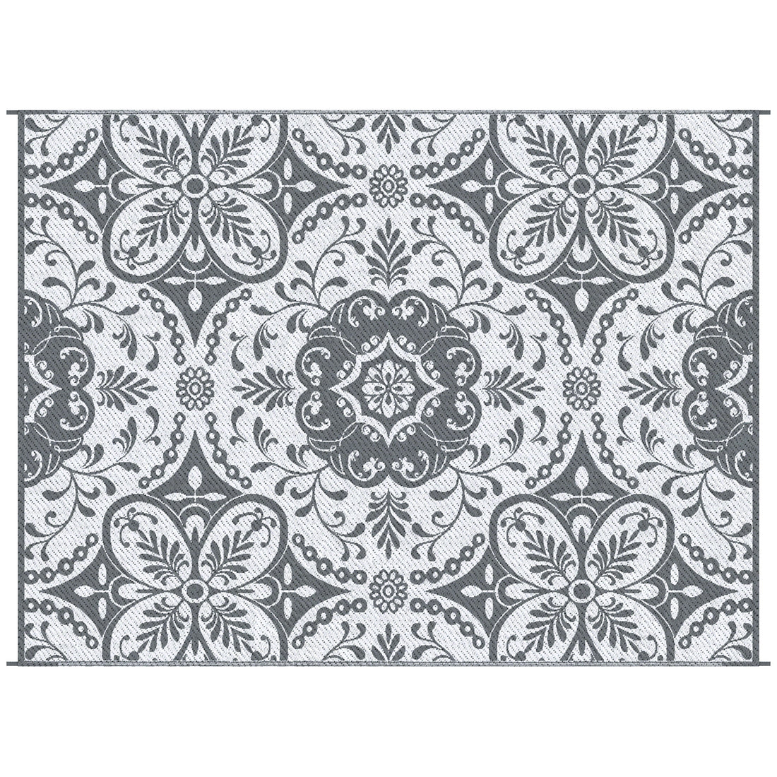 Outsunny Reversible Outdoor Rug Carpet, 9' X 12' Waterproof Plastic Straw Rug, Portable Rv Camping Rugs With Carry Bag, Large Floor Mat For Backyard, Deck, Picnic, Beach, Gray & White Floral Gray Polypropylene