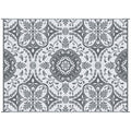Outsunny Reversible Outdoor Rug Carpet, 9' X 12' Waterproof Plastic Straw Rug, Portable Rv Camping Rugs With Carry Bag, Large Floor Mat For Backyard, Deck, Picnic, Beach, Gray & White Floral Gray Polypropylene