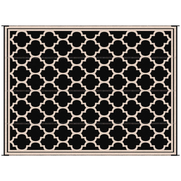 Outsunny Reversible Outdoor Rug Carpet, 9' X 18' Waterproof Plastic Straw Rug, Portable Rv Camping Rugs With Carry Bag, Large Floor Mat For Backyard, Deck, Picnic, Beach, Black & Beige Black Polypropylene