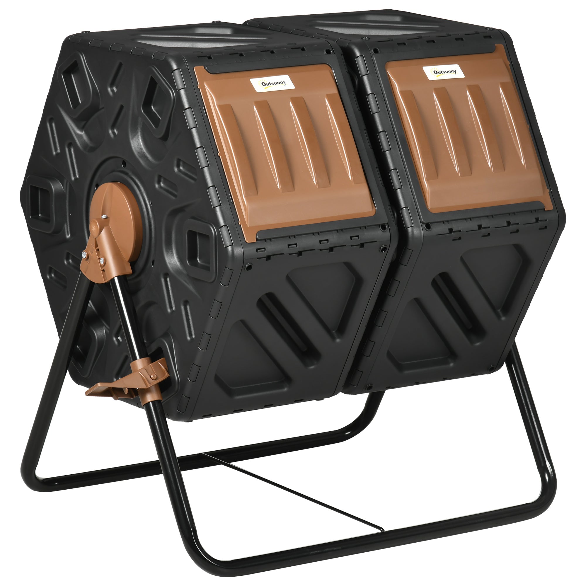 Outsunny Dual Compost Tumbler Bin, Outdoor Tumbling Composter With 24 Ventilation Openings And Steel Legs, 34.5 Gallon Black Steel