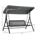 Outsunny 3 Person Patio Swing Chair Bed, Converting Flatbed, Outdoor Porch Swing Glider With Adjustable Canopy, Removable Cushions, Pillows, For Garden, Poolside, Backyard, Gray Gray Steel