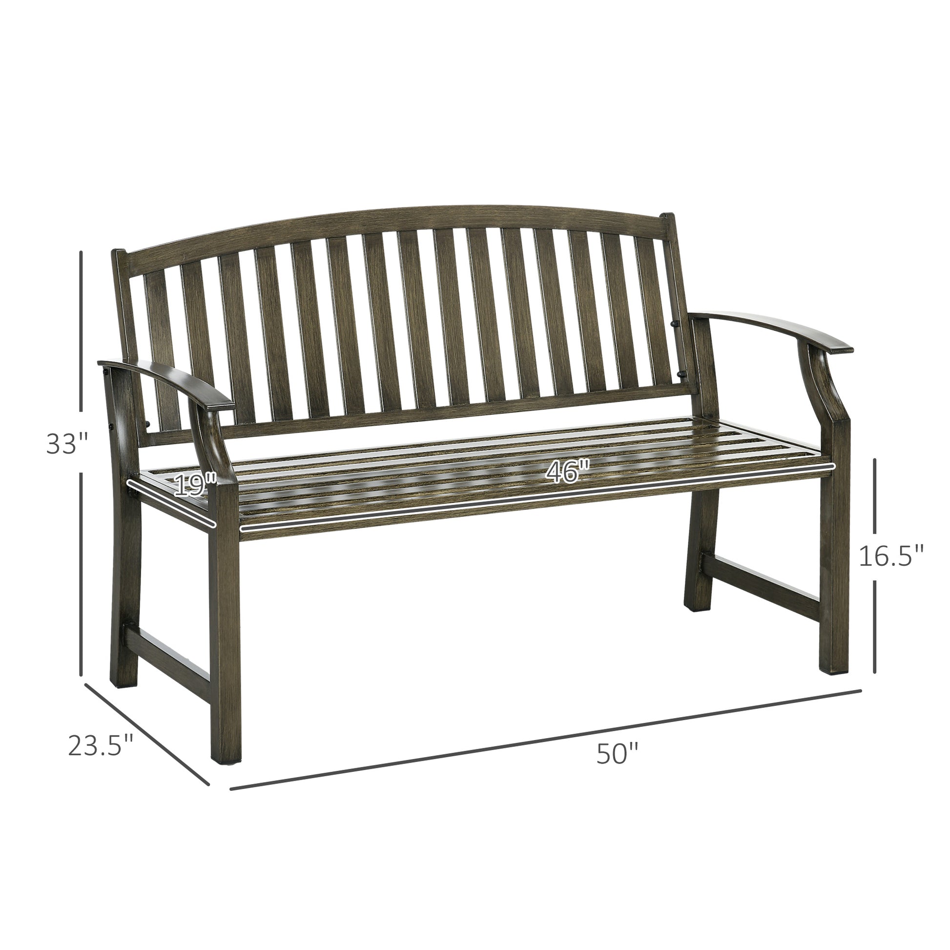 Outsunny 46" Outdoor Garden Bench, Metal Bench, Wood Look Slatted Frame Furniture For Patio, Park, Porch, Lawn, Yard, Deck, Black Black Steel